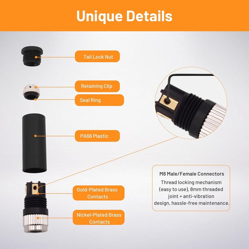 Elecbee M8 4 Pin Female Connector Waterproof Assemblely Cable Unshiled Straight Plug - Image 3